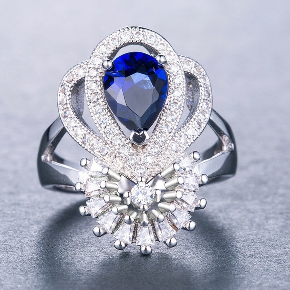Huitan Jewelry - Gorgeous Ring 925 Silver Pear Cut Blue Sapphire